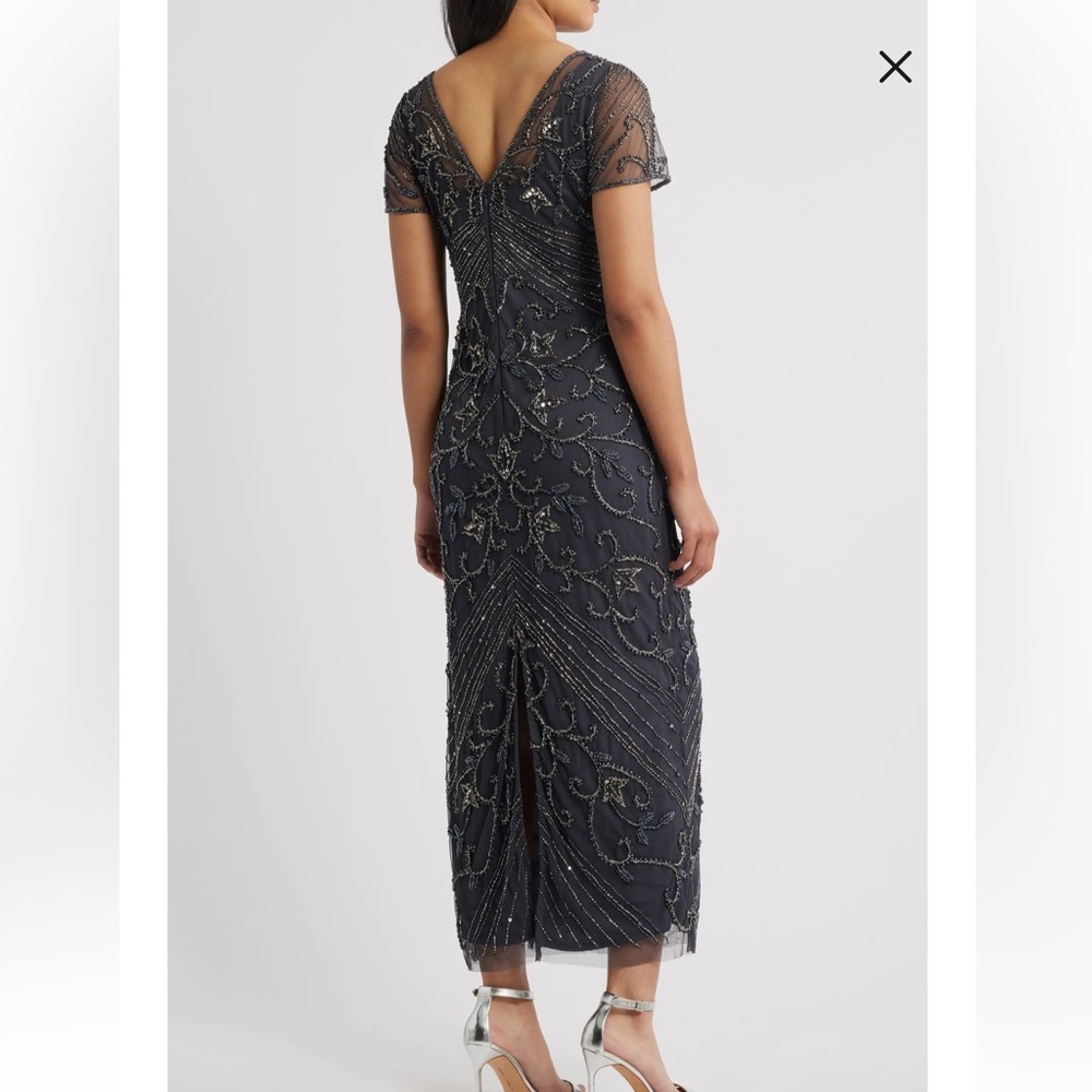 Pisarro Nights Beaded Mesh Column Gown in Griffin - Picture 2 of 15